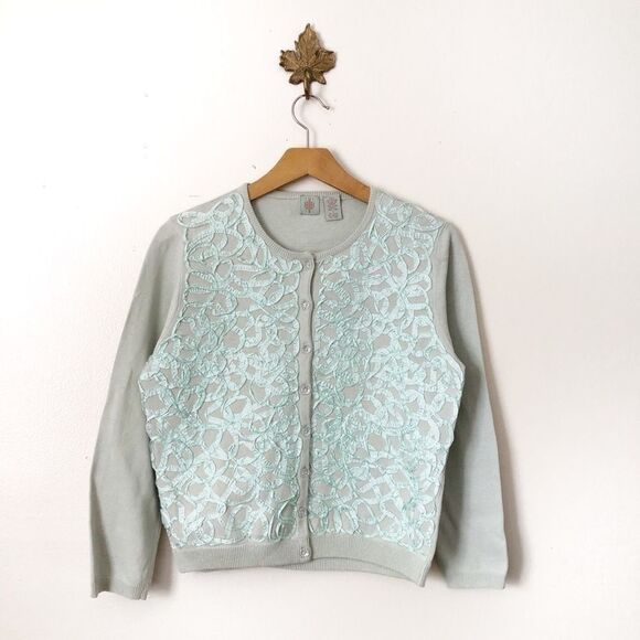 Anthropologie HWR Mint Green Ribbon Cardigan - Picture 1 of 7